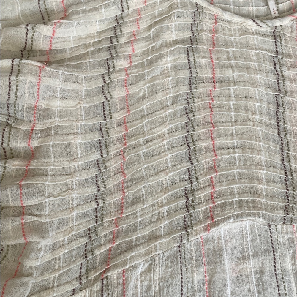Free People 100% Cotton Striped Puff Short Sleeve Blouse - Picture 2 of 6